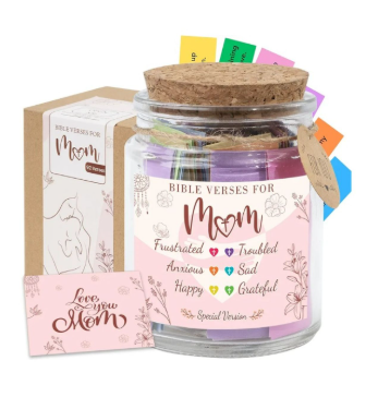 Bible Verse Jar for Mom – 92 Color-Coded Bible Verse, Birthday Gifts for Mom, Mothers Day Gifts For Mom