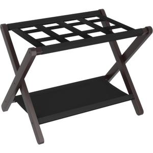 Heybly Luggage Rack, Folding Suitcase Stand with Storage Shelf, Heavy-Duty Luggage Holder for Guest Room Bedroom Hotel, Holds up to 165 lb, Black, HLR010Z1 (Brown)