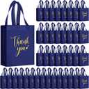 50 Pcs Thank You Gift Bags with Handles Bulk Reusable Non Woven Bags Bridesmaid Souvenir Handbags for Wedding Easter Graduation Sorority Birthday(10 x 8 x 4 Inch,Navy Blue)