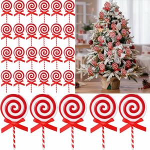 Beeveer 50 Pcs Bulk Christmas Candy Cane Decorations Plastic Peppermint Lollipop Candy Ornaments for Xmas Tree, DIY Crafts, Plain Wreaths,Swags,Garlands Decor(Red, White)
