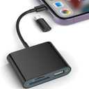 SD Card Reader for iPhone, Memory Card Reader with USB-C to Light-ning Adapter Plug and Play Trail Game Camera Micro SD Card Viewer Support SD/TF Card and USB for iPad No App Required (Black)