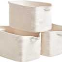 3 Packs Cotton Rope Woven Basket With Handles for Shelves -15"*10.2"*9.1"(White)