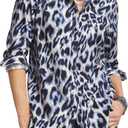Womens Animal Print Button Down Collared Shirt Long Sleeve Top Casual Blouse (M)