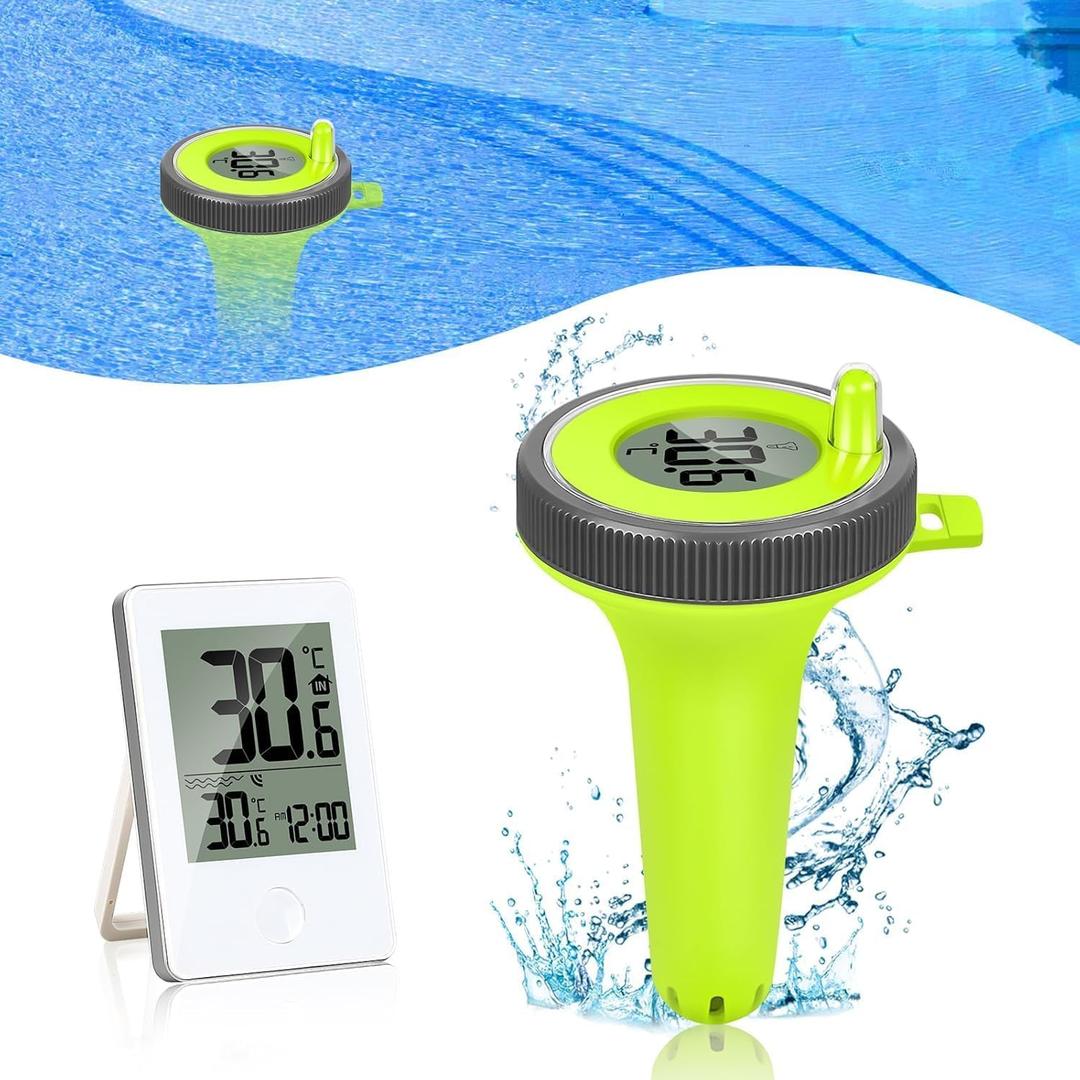 Pool Thermometer Floating Easy Read with Indoor Temperature Humidity Monitor Wireless Digital Pool Thermometer IP67 Waterproof for Swimming Pools,Bathtubs,Fishbowl,Pond