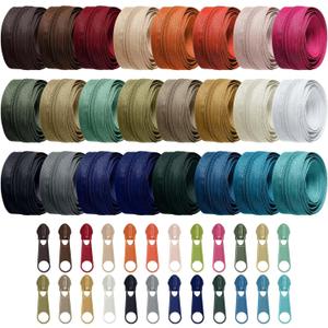 Syhood 24 Colors Zipper Repair Kit, #5 Nylon Coil Sewing Zippers Sewing Supplies Zipper Tape Zippers by the Yard with 96 Pcs Zip Pulls Sliders Purse Hardware for Bags Making(24yard,Dark Morandi)
