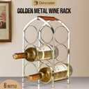 Drincarier Countertop Wine Rack - 6 Bottle Freestanding Modern Gold Metal Small Wine Rack - 3 Tier Tabletop Wine Holder Stand for Cabinet, Pantry, Wine Bottle Storage