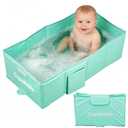 Collapsible Baby Bathtub, Portable Foldable Toddler Bath Tub with Drain Plug, Space-Saving & Easy to Clean, Suitable for 6Mo to 6Y,Green
