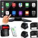 RV Camera System with Carplay Android Auto, 10.36" Monitor with MirrorLink DVR Voice Control Navigation + 1080P 4 Night Vision Waterproof Backup Camera System for RV Trailer Camper Semi-Truck