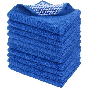 SINLAND Absorbent Microfiber Dish Cloth Dish Rags Best Kitchen Cloths Cleaning Cloths with Poly Scour Side 12Inchx12Inch 10 Pack Dark Blue