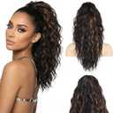 ZQIAN BEAUTY 18 Inch Claw Clip Ponytail Extension, Wavy Pony Tails Hair Extensions, Synthetic Hair Extensions Ponytail, Clip On Ponytails for Women (Dark Brown with Honey Blonde Highlights)