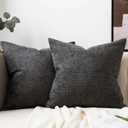 Set of 2 Chenille Linen Decorative Throw Pillow Covers 20x20 Inch Textured Farmhouse Pillow Covers for Bed Couch Sofa Living Room Rustic Cushion Cases, Dark Grey (20" x 20" (Pack of 2))