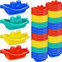 Woanger 60 Pcs Little Boat Bath Toys Stackable Floating Plastic Toys for Baby and Toddler Summer Pool and Bathtub Party, Vibrant, 4 Colors (Colorful)