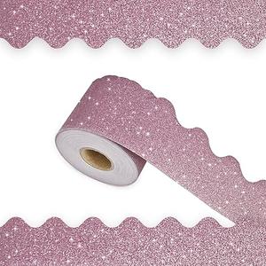 FOBSME 100 Feet Bulletin Board Border Glitter Shine Scalloped Borders Trim Glitter Bulletin Board Strips Decorative Classroom Poster Borders for Xmas Christmas Classroom School Office Decor, Blue