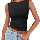Trendy Queen Women Going Out Summer Tank Tops Spring Casual Basic Cute 2025 Sleeveless Shirt Vacation Fashion Outfit Clothes, Black, Size M