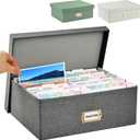 Linen Photo Storage Box with Dividers & 8 Sorting Bins, Holds 1700 4x6 Pictures, Memory Keepsake Organizer for Photos, Cards, Stamps, Scrapbook Supplies, Multi-Purpose Home Storage (Dark gray)
