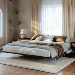 Tatub Queen Floating Bed Frame with Bedside Caddy, LED Floating Metal Platform Bed Frame with Charing Station & 4 Mattress Slide Stopper, No Box Spring Needed, Easy to Assemble