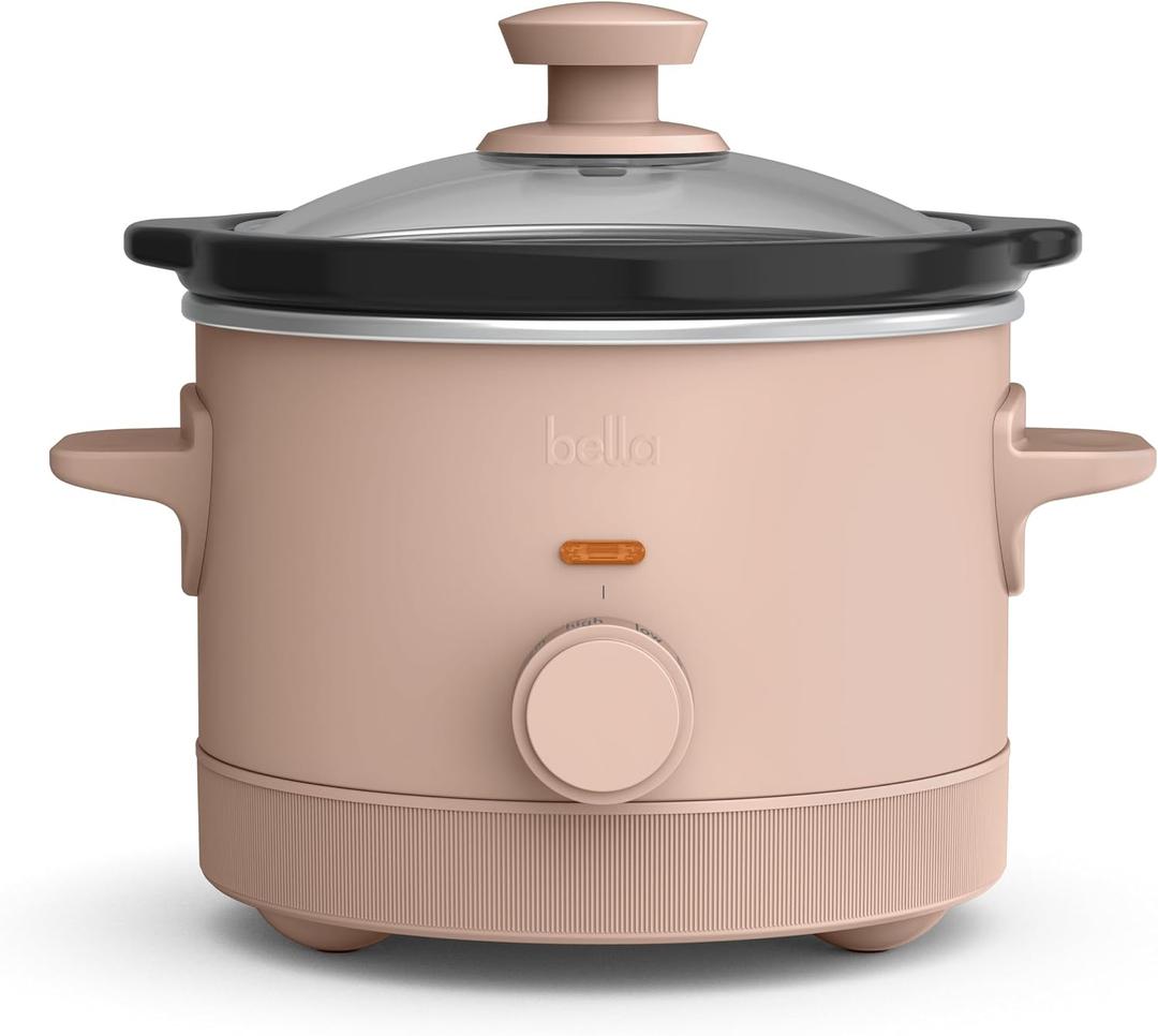 bella 1.5 Qt Slow Cooker with 3 Heat Manual Control, Ceramic Nonstick Coating, Dishwasher Safe Stoneware Pot and Tempered Glass Lid, Tangle Free Cord Wrap & Cool Touch Handles, Blossom, 1.5 Quarts