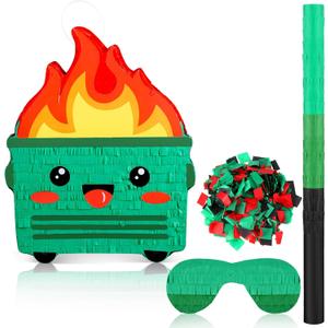 Poen Dumpster on Fire Piata for Birthday Party 15. 75 x 12. 6 Inch Piata with Bat Blindfold Confetti for Baby Shower Photo Props Cinco De Mayo Fiesta Decoration Kids Teens Adults Supplies(Green)