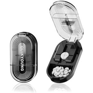 2 x Pill Cutter Pro Professional Pill Splitter for Small Tiny and Large Pills with Double Stainless Steel Blades Centering Guide Tablet Vitamin Cutter Halves Quarters Medical Grade (Black)