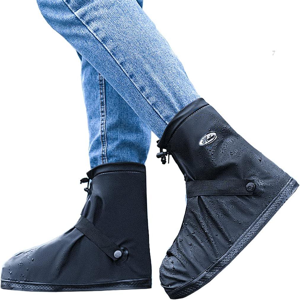 Rain Shoe Covers Waterproof Rain Boot Shoe Cover Rubber Sole Reusable Anti-Slip Rain Snow Boots Overshoes Gear Shoes Covers Durable Mud-Proof Shoe Protector for Cycling Outdoor Travel (Black, XXL)