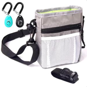 Dog Training & Treat Pouch | 4 Ways to Wear Treat Pouch for Pet Training and 2 Piece Clicker Training for Dogs| Waist Belt or Shoulder Strap Included