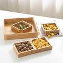 WUWEOT Bamboo Nut and Candy Serving Tray, Party Appetizer Platter Veggie Dish, Candy Bowl with Acrylic Lid & Removable Dividers for Party, Taco Dip Parties Platters & Chip Bowls