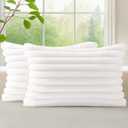 decorUhome Summer Cozy Faux Fur Throw Pillow Covers 12x20 Set of 2 Decorative Soft Plush Striped Lumbar Modern Farmhouse Boho Couch Pillow Cases with Velvet Back for Sofa Bed Living Room, White