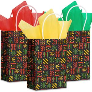 Gueevin 50 Pcs Happy Juneteenth Gift Bags Bulk with Handles Black History Month Treat Paper Bags Black Freedom Day Theme Favor Bags for Kwanzaa BHM African American Party Supplies