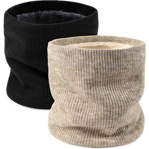 Aiphamy Unisex Fleece Lined Neck Warmer Ski Face Neck Gaiter Winter Infinity Scarf for Women Men, Black and Beige, Pack of 2