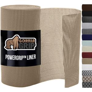 GORILLA GRIP powerGRIP Drawer Shelf and Cabinet Liner, Thick Strong Hold, Non-Adhesive Liners Protect Kitchen Cabinets and Cupboard, Bathroom Drawers, Easy Install, Breathable Mat, 24" x20', Beige
