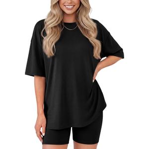 ZOOSIXX 2 Piece Sets for Women Summer - Oversized T-Shirt and Biker Shorts Lounge Sets Matching Outfit for Travel Casual, S/M