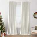 Guken Ivory Linen Blackout Curtains 108 Inch Length 2 Panels Set for Living Room Bedroom Back Tab Thermal Insulated 100% Black Out Linen Drapes Room Darkening Window Curtains