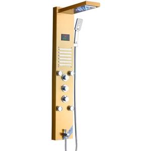 Shower Panel System LED Digital Display Shower Panel Tower Multifunction Stainless Steel Shower System with Rain Shower Head, Handheld Sprayer, Massage Body Jets, Tub Spout
