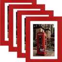 5x7 Picture Frame Set of 4, High Definition Real Glass, Display Pictures 4x6 with Mat or 5x7 Without Mat, Gallery Wall Hanging or Tabletop Photo Frames, Red