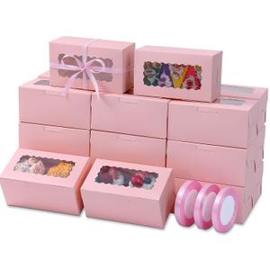 65 PCS Pink Cookie Boxes with Window - 6.29x3.54x2.95 Inches Bakery, Treat, Dessert, Pie, Donuts, Macaroon, Cupcake, Small Gift Boxes for Party, Business(Pink)
