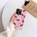 Generic Case for iPhone 16 Pro Max - [Drop Protection Phone Cover] - Hybrid Case for Girl Women - Cherry Ribbon Bow Fruit Pink