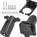 7 Way Trailer Connector Kit 7 Pin Trailer Wiring Harness Connector Set with Mounting Bracket, Trailer Side 7 Pin Plug and Vehicle Side 7 Way Blade Trailer Socket Connector