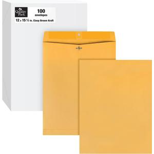 Quality Park 12 x 15-1/2 Clasp Envelopes, Clasp and Gummed Closures, for Oversized Papers, Drawings or Posters, 32 lb Kraft Paper, 100/Box (QUA37810)