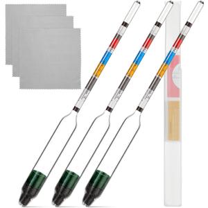 3 Packs Triple Scale Hydrometer with Cleaning Cloth for Wine Beer Mead Kombucha Brewer Elite Hydrometer Alcohol Measuring Tools Brewing Supplies Distilling Equipment for Home Tester