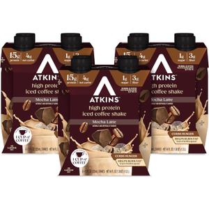 Atkins Mocha Latte Iced Coffee Flavored Protein Shake, High Protein, Low Glycemic, Low Carb and Low Sugar Shakes, Keto-Friendly, 12 Pack (EXP 01/15/27)