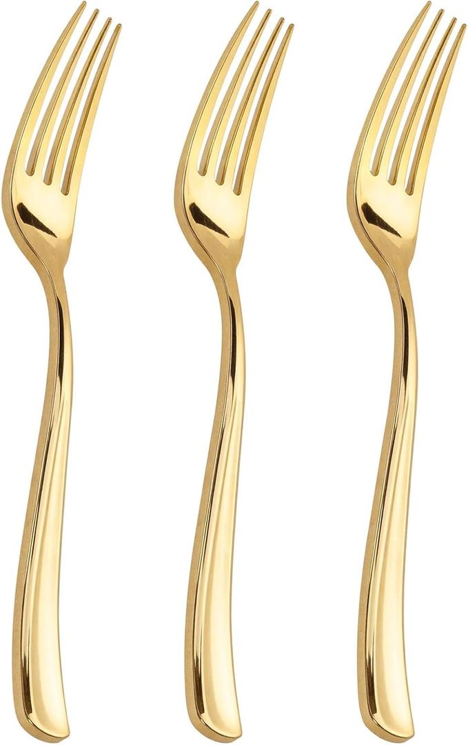 WDF 300PCS Gold Plastic Forks - Heavy Duty Gold Forks Disposable - Sturdy&Durable Plastic Silverware Bulk for Wedding Party Daily Using Baby Shower Spring