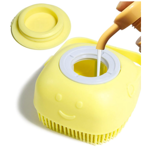 Pack of 2, Pet Bath Massage Brush with Soap Dispenser, Soft Silicone Grooming Tool for Dogs Cats, Yellow