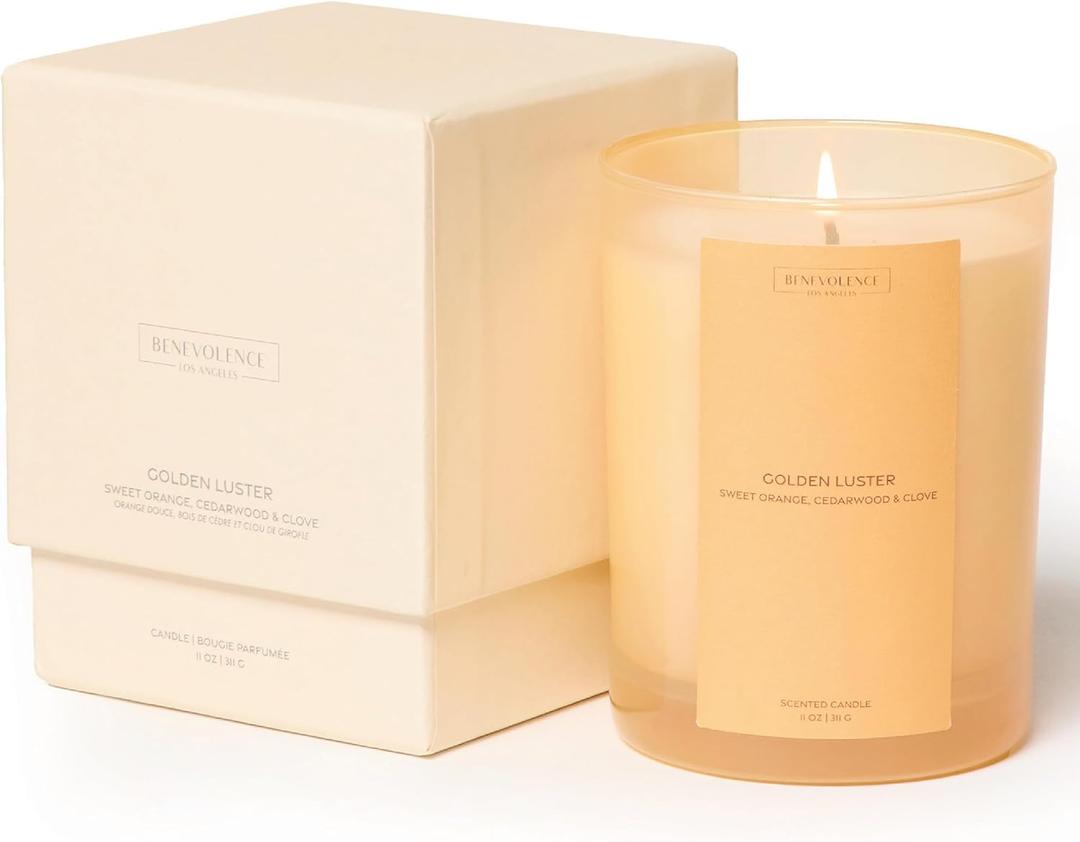 Benevolence LA Fall Candles - Orange, Cedarwood & Clove Scented Candle for Home | 11oz, 60-Hour Burn | Natural Wax, Cotton Wick | Sun-Kissed Collection (11 oz)