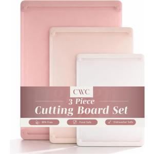 COOK WITH COLOR Extra Large Cutting Board Set, Jumbo-Sized Boards with Rubber Border for Enhanced Cooking Experience, 3-Piece, Pink