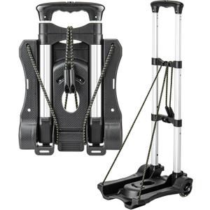 Vsaikeo Small Folding Hand Truck Dolly with 2 Wheels, Lightweight Aluminum Foldable Luggage Cart, Collapsible Cart Portable Dolly for Airport Travel Moving Use