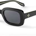 VISOONE Chunky Rectangle Sunglasses Women Men 90s Vintage Retro Accessories UV400 Protection Narrow Square Shades Harmony (Black)