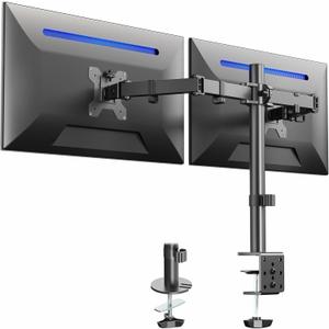 VIVO Dual Monitor Desk Mount, Holds 2 Computer Screens up to 30 inches and 22lbs Each, Heavy Duty Fully Adjustable Steel Stand with C-Clamp and Grommet, Black, STAND-V002