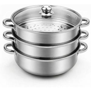 AuFranc 5 Quart Steamer for Cooking - Stainless Steel Steam Pot with Steamer Basket, Multipurpose Cooking Stock Pot with Tempered Glass Lid, Non-Toxic Cookware for Slow Cooking and Steaming (Silver)