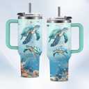 HYMONA Sea Turtle Tumbler Gift for Women - 40oz Ocean Themed Stainless Steel Water Bottle with Turtle & Marine Life Designs, Insulated Travel Cup for Beach Lovers & Marine Conservation Supporters