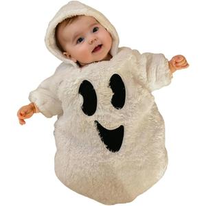 Infant Baby Boy Girl Halloween Outfit Ghost Costumes One Piece Hoodie Romper Bodysuit Cute Fall Winter Clothes Size 9-12M
